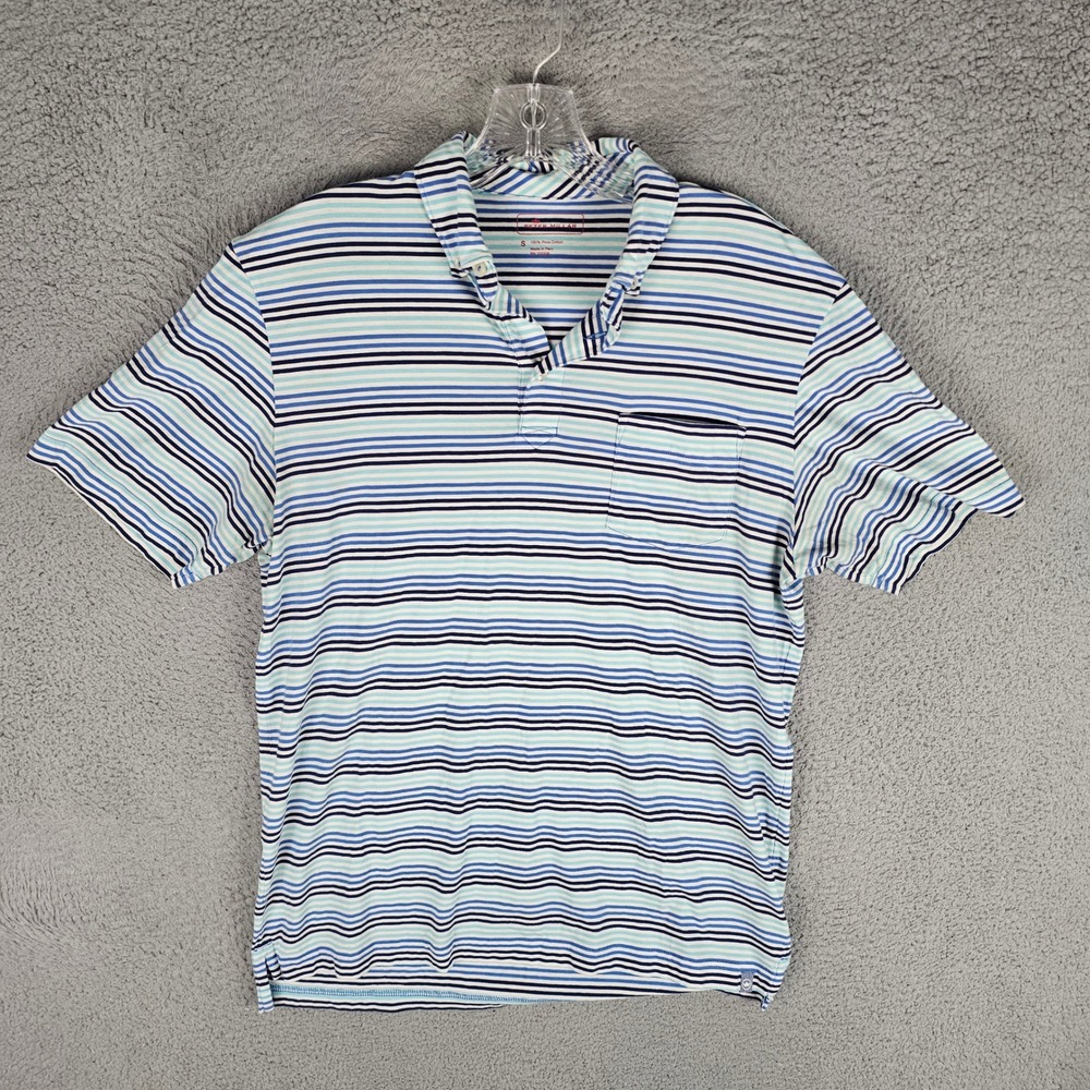 Peter Millar Polo Shirt Mens S Blue Striped Pima Cotton Short Sleeve Pocket Golf